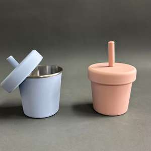 Vasos con Pajita de Acero Inoxidable 304 para Niños Pequeños, con Tapas, Personalizables con Color y Logotipo - Product Image 1