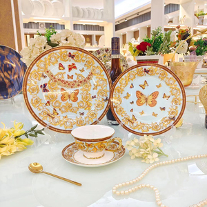 Wholesale Luxury Nordic Light <b>Dinnerware</b> Sets Animal Pattern 24K Gold Embossed Porcelain Enameled Plates for Restaurants Hotels - Product Image 2