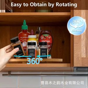 Rotatable Wooden Tray Round 360 Degree <b>Kitchen</b> Storage Organizer For Spices Snacks Fruits Home Restaurant Use - Product Image 2