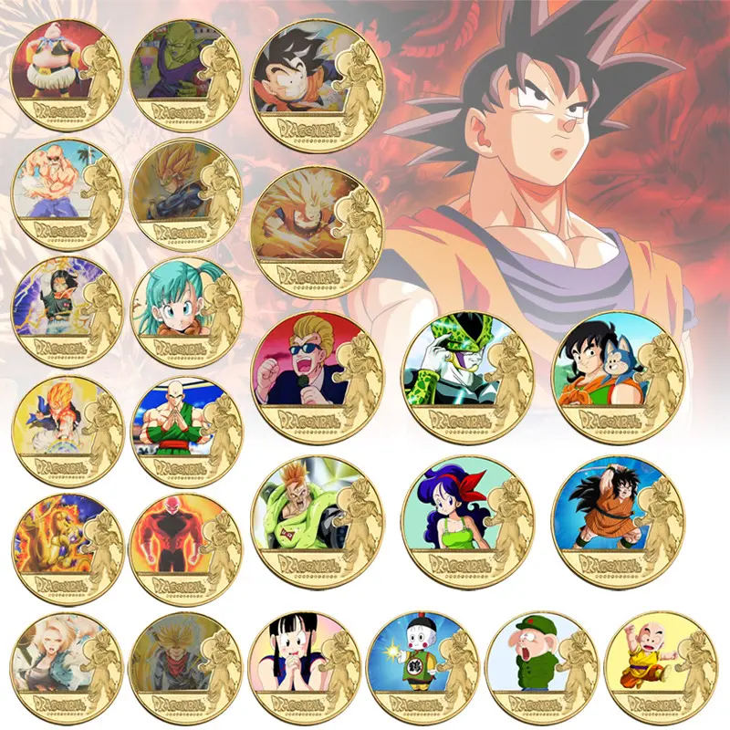 24 디자인 애니메이션 게임 코인 DBZ 황금 동전 금속 손오공 오래된 황동 금도금 금속 동전 기념품