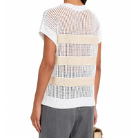 Pull-over chic en maille ouverte personnalisé pour femme, manches courtes, léger, en mélange de coton rayé 7GG, idéal pour l'été – Vente en gros