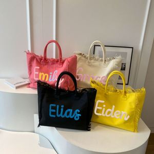 Bolso de Hombro de Lona para Playa, con Nombre Bordado Personalizado, Colores Mezclados, con Flecos, para Viaje, Uso Diario, Trabajo, Verano - Product Image 2