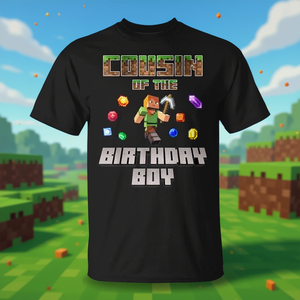 T-shirt Cousin du gamin d'anniversaire Pixel Gamer, style Minecraft, 100% coton, unisexe pour adulte - Product Image 3
