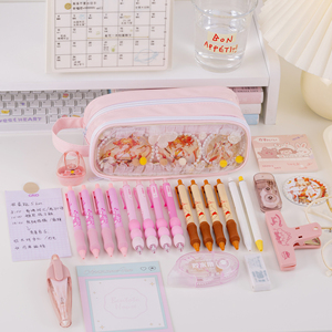 Trousse à crayons transparente en PVC grande capacité pour filles, sac de papeterie étudiant avec un espace de rangement incroyablement spacieux ! - Product Image 1
