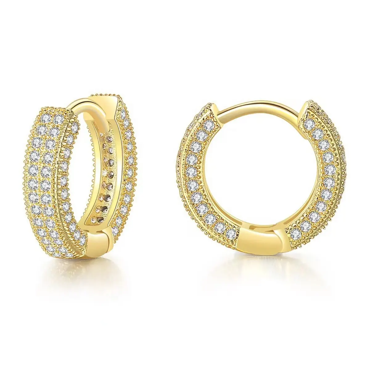 Wholesale Custom Fine Fashion Jewelry 18K Gold Plated Brass Diamond Zircon Circle Earrings Hoop Huggie Earrings For Women