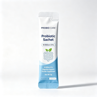 Sachet adhésif personnalisé imprimé avec fermeture arrière, en feuille d'aluminium, étanche, pour poudre, pochette de 2g pour supplément probiotique en poudre, facile à utiliser