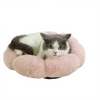 Nouveau lit pour animaux de compagnie en peluche chaude à motif floral rond pour l'hiver et toutes les saisons - Lit pour chat et chien