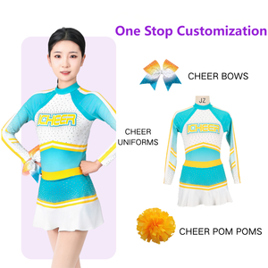 2025 Galaxy <span class=keywords><strong>Cheerleading</strong></span> Game Day <span class=keywords><strong>Uniforms</strong></span> Girls Set Custom Design Digitaal Printen Groen Wit Goud Trim Cheer Uniformen Jeugd - Product Image 2