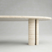 Table à manger en marbre travertin, plateau ovale, pieds en pierre à double cylindre, mobilier de salle à manger moderne et luxueux, maison de rêve