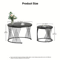 Juego de Mesa de Centro Redonda Negra (2 Piezas) con Aspecto de Mármol, Mesas de Centro Encajables para Sala de Estar y Patio, Modelo Z-15