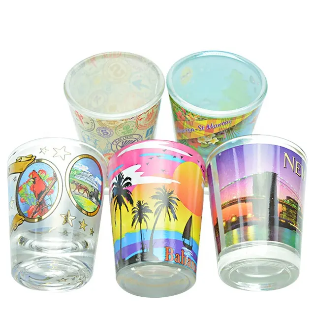 Beach Sea View Souvenir Shot Glass With Custom Decal Logo 2oz Tequila Shot Glasses