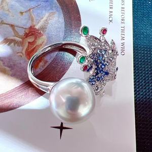 S925 Pure Silver Natural Freshwater <b>Pearl</b> <b>Ring</b> for Spring/Summer 10-9MM Round with Micro Flaws Versatile for Commuting - Product Image 2
