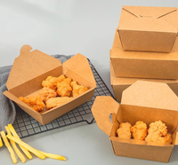 Caja de papel para embalaje de alimentos desechable Kraft en stock, caja de comida rápida para ensalada de pollo frito grueso, caja de embalaje personalizada para llevar