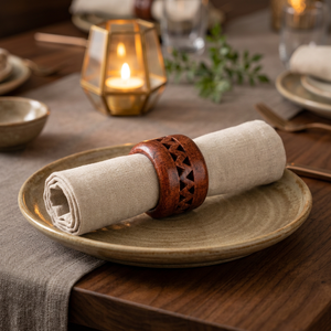 Anneau de serviette en bois moderne fait main, sculpté, rond, écologique, durable, largeur 5 cm, décoration de table pour les dîners de Noël - Product Image 3