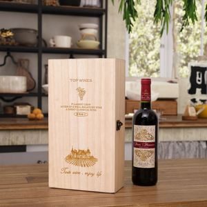 Caisse à vin en bois robuste à double compartiment, compartiments sécurisés pour 2 bouteilles, emballage gravé - Product Image 3