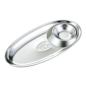 304 Stainless Steel Snack Plate Two Compartment Oval Shape For Fried Chicken French Fries Bar KTV Use - Product Image 2