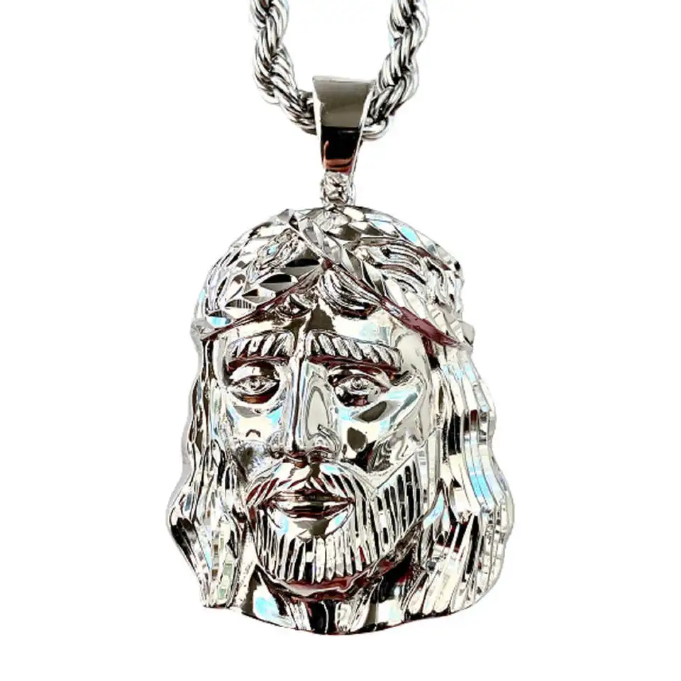 Hip Hop Jesus Gesicht Kopfstück Bling Silber Iced Out Halsketten Cz Moissan ite Jesus Anhänger für Männer Frauen Unisex Rapper Jewe