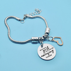 Vente chaude Personnalisé En Acier Inoxydable Femmes Dames Filles Gravé Lettres Amour <span class=keywords><strong>Pour</strong></span> <span class=keywords><strong>Toujours</strong></span> Coeur Pendentif Bracelet Bijoux - Product Image 3
