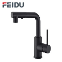 Robinet de cuisine moderne FEIDU en acier inoxydable à montage sur plan avec douchette extractible rotative à 360 degrés et cartouche céramique noire