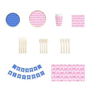 DAMAI Fournitures pour fête prénatale et anniversaire d'enfants, bleu rose, nœud papillon, vaisselle jetable de forme ronde, serviettes en papier, gobelets, assiettes - Product Image 5