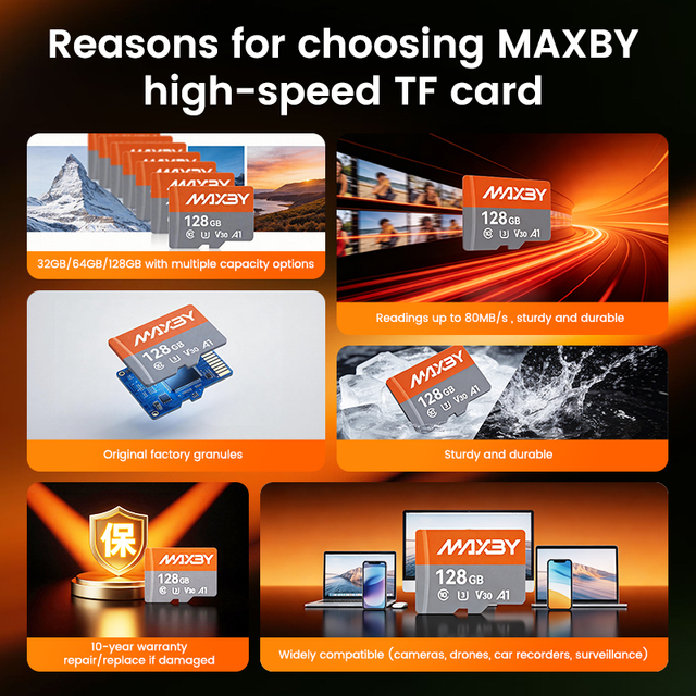 MAXBY MT PLUS 32-128GB SD V30 U3 A1 80MB/s for 4K Action Camera Drone GoPro Recording