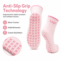 Chaussettes antidérapantes à revers festonné et nœud, semelle intégrale, en coton respirant et écologique, pour yoga et pilates, vente en gros OEM à bas prix