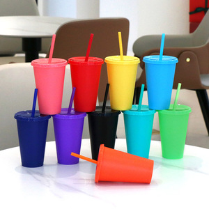 Atlas Solid Color Single Wall 16 Ounce Disposable BPA Free Polypropylene Cold <b>Drink</b> Coffee Cup Tumbler Lid <b>Straw</b> for Party Use - Product Image 1