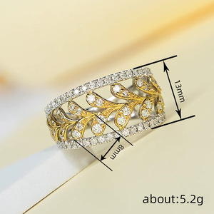 Anello Decorativo a Forma di Foglia Bicolore con Zirconi Incastonati, Ornamento per Dito in Stile Pastorale Lucido per Uso Quotidiano - Product Image 3