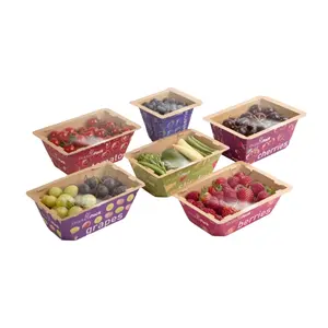 Wholesale Produce Pack Food Grade Kraft Paper Salad Box Take Away Lunch Fruit and vegetable Supermarket Sub-packaging Boxes