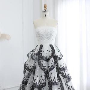<b>Black</b> and White Ball Gown Dubai Evening Dress for Women Wedding Elegant Ruffles Engagement Party Gowns Sz290 - Product Image 3