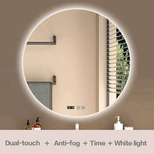 Chất lượng cao Bạc khung kính treo tường thông minh Gương phòng tắm với ánh sáng LED chống sương mù cảm ứng chuyển đổi thời gian hiển thị - Product Image 6