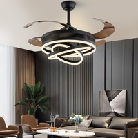 Ventilateur de plafond LED intelligent moderne noir et or en fer et acrylique de 42 pouces pour chambre à coucher avec télécommande, lumière silencieuse et intensité réglable