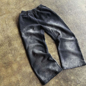 Pantalones de chándal holgados de pierna recta de lujo de alta calidad para hombre, pantalones de lavado ácido negros Vintage con estampado de algodón 100% - Product Image 3