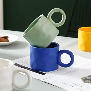 Nordic Trendy Splashed Coffee Mugs Ceramic Irregular Shaped Coffee Mugs International Klein Blue Coffee Mugs