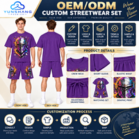 Ensemble deux pièces streetwear d'été pour homme, respirant, imprimé numérique, motif casque de chevalier chromé, en mélange de coton, T-shirt et short, 220g