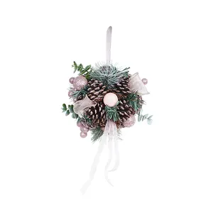 Jintai High End Custom Living Room Modern Pink Sequin Ball Pinecone Artificial Making Supplies Christmas Wreath On Sale