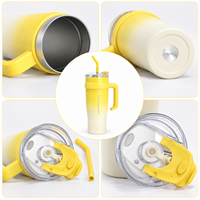 Gobelet isotherme en acier inoxydable 40 oz à dégradé pastel avec poignée, double couvercle, paille réutilisable et base porte-gobelet pour l'hydratation quotidienne