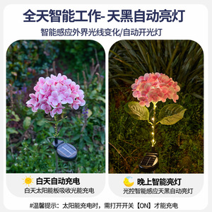 Lámpara Solar Decorativa para Jardín con Forma de Hortensia, Resistente al Agua, Flor Artificial para Exteriores, Césped y Patio - Product Image 2