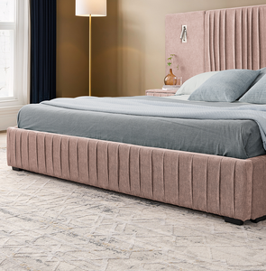 Base de Cama Queen Moderna Convertible Tapizada en Tela Chenille con Cabecero Plisado y Plataforma de Madera Sólida - Product Image 4