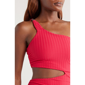 Ensemble de maillots de bain bikini pour femmes, personnalisé, à une épaule, découpé, rayé noir et blanc, maillot de bain une pièce tendance - Product Image 5