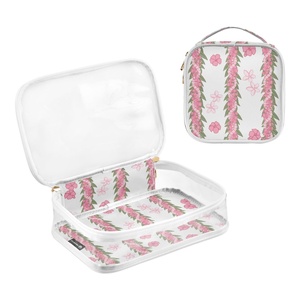 2-PACK Hawaiian Custom Puakenikeni Pink Lei Flower Clear Pvc Make up <b>Bag</b> Transparent Cosmetic <b>Bag</b> for Woman Travel - Product Image 2