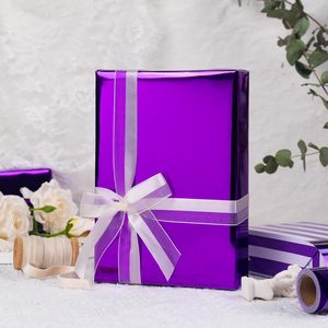 Reversible Purple Wrapping Paper Roll 17 In X 32.8 Ft Metallic Striped Gift <b>Wrap</b> For Birthday Anniversary - Product Image 5