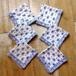 Durable Long Lasting Handmade Organic Eco-Friendly Block Printed 100% Cotton Quilted Rectangle Tea Coaster Piping Edge Airplane - Product Image 1