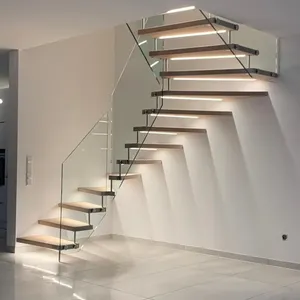 Small Space Indoor Prefabricated Stairs Glass Railing Floating Stairs