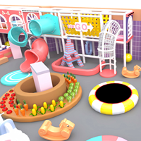 Kastil Ungu Pink Perosotan Ganda Dapur Sapi Area Interaktif Area Panjat Anak-Anak Taman Bermain Dalam Ruangan Kolam Bola Trampolin