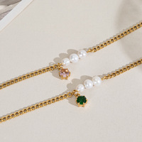 Bracelet minimaliste en acier inoxydable hypoallergénique plaqué or 18 carats avec perle d'eau douce et zircon incrusté pour femmes Q329