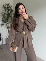 Ensemble chemisier plissé à manches longues et pantalon large de style européen et américain, tenue modeste musulmane pour affaires et décontracté