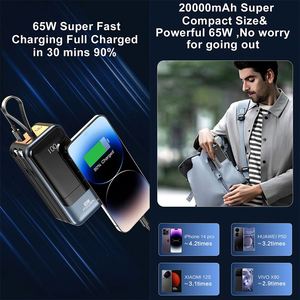PD65W เครื่องชาร์จเร็วแบบคู่ 20000 มิลลิแอมป์แบตเตอรี่สำรองสำหรับแล็ปท็อปความจุขนาดใหญ่พร้อมจอแสดงผล สายเคเบิลแบบพกพา Type-C สำหรับการเดินทาง - Product Image 3