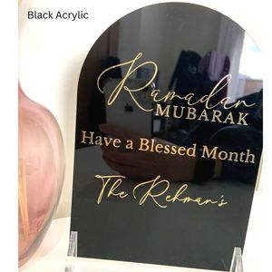 <b>Ramadan</b> White Home <b>Decor</b> Islamic Gifts Eid Mubarak Black Acrylic Table Sign - Product Image 4