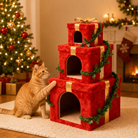 Arbre à chat de Noël personnalisable à 3 niveaux, avec condo douillet en peluche et griffoir en sisal, OEM ODM, pour 2 à 3 chats, 110 cm de haut